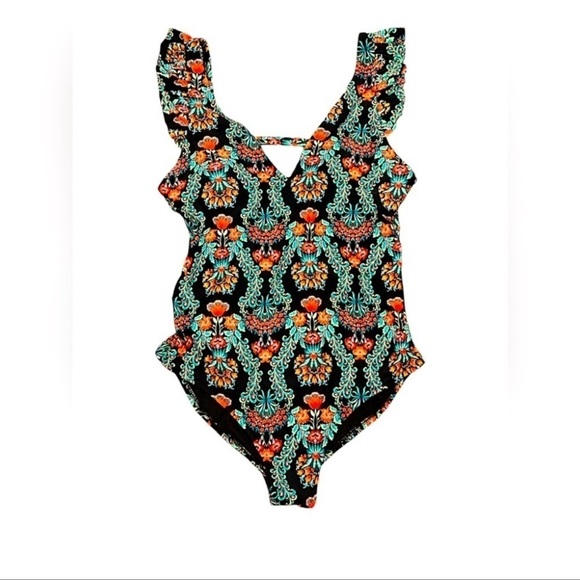 Jessica Simpson Estilo Black Floral Ruffle One-Piece
Swimsuit - Picture 8 of 11
